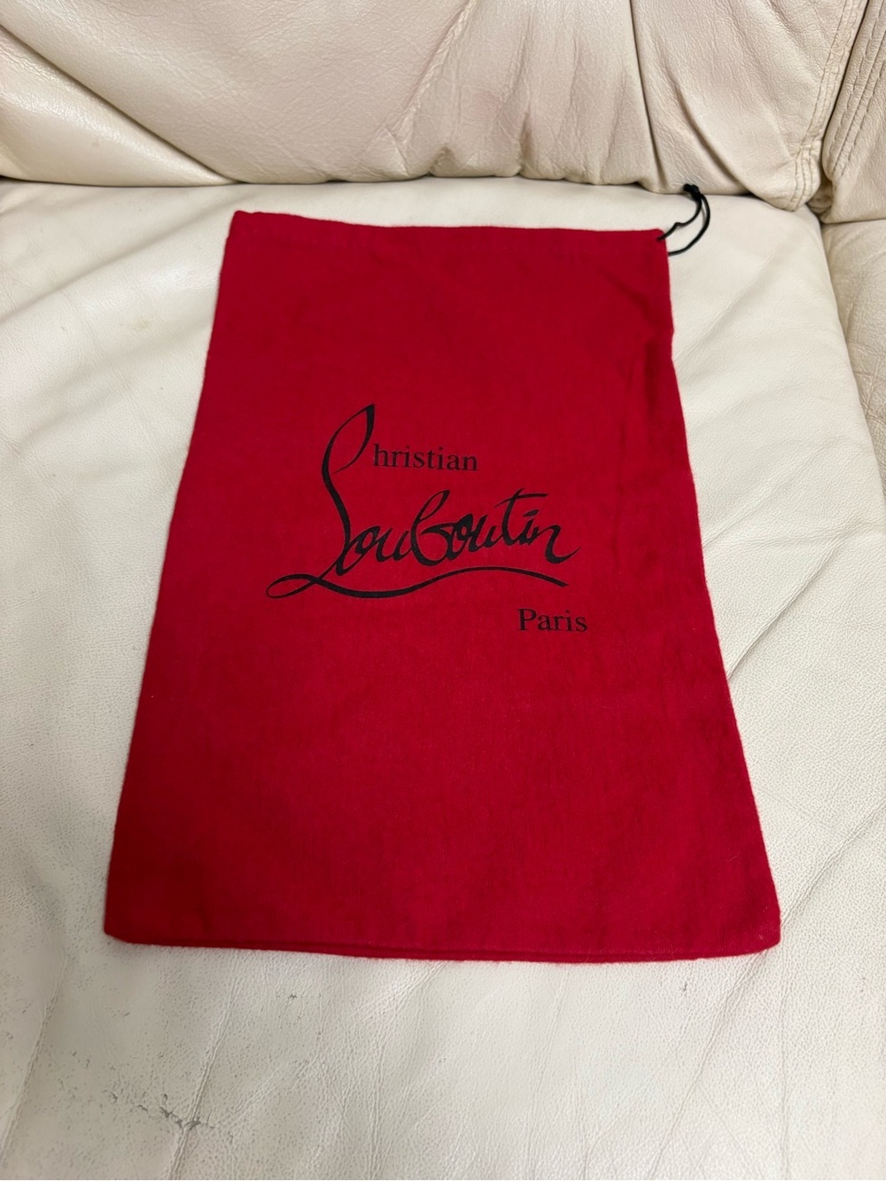 CHRISTIAN LOUBOUTIN Red Shoe Drawstring Dust Bag Black String